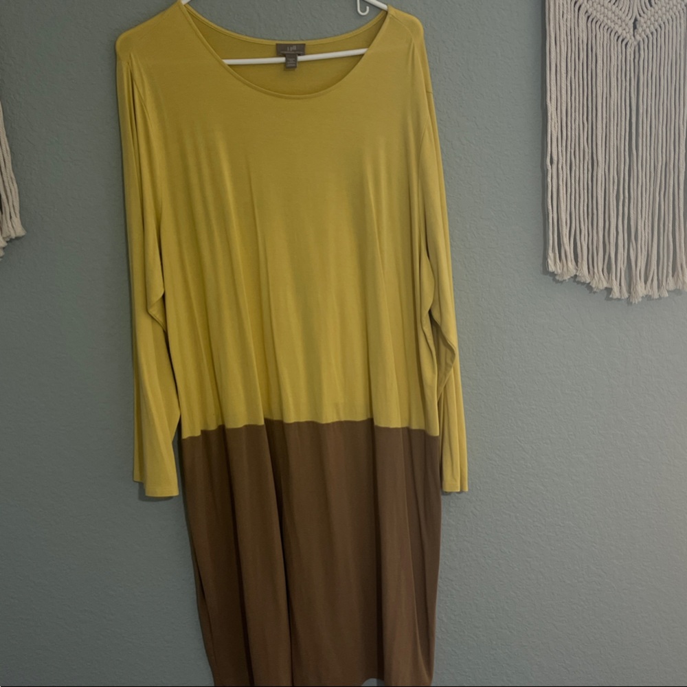 J. Jill Long Sleeve Yellow and Brown Dress